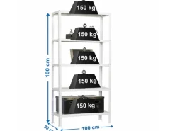 PROREGAL Wohnregal Living Koala Metal mit 5 Fachböden HxBxT 180 x 100 x 30 cm Fachlast 150 kg Weiß/Weiß