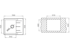 Pyramis Küchenspüle Alazia (59x50) 1B 1D Pyragranite Carbon