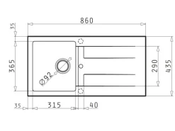 Pyramis Küchenspüle Athlos (86x43,5) 1B 1D, Pyragranite Snow