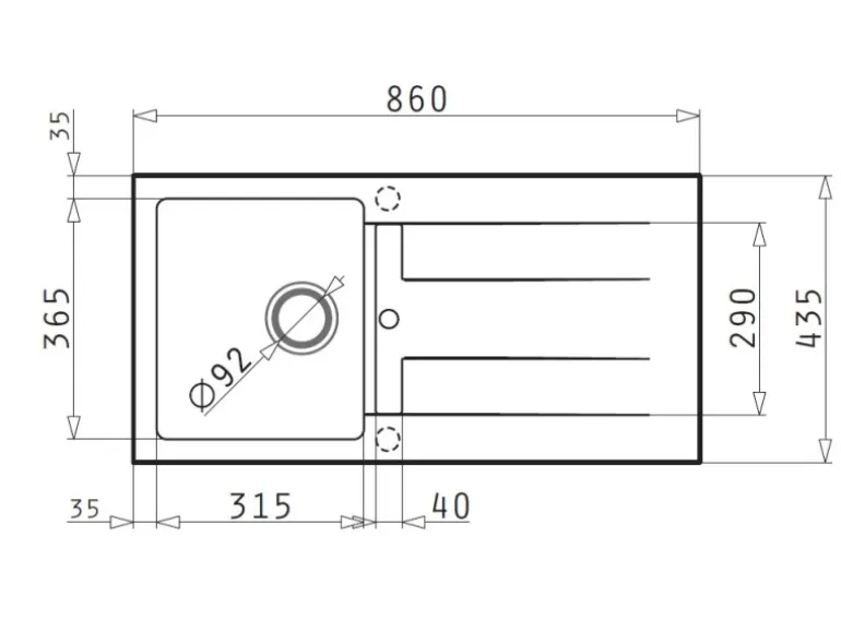 Pyramis Küchenspüle Athlos (86x43,5) 1B 1D, Pyragranite Snow