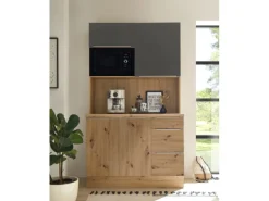 Respekta Buffet mit Mikrowelle zu Küchenzeile Marleen Artisan-Eiche Grau Matt