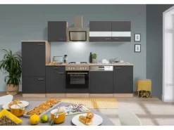 Respekta Economy Küchenzeile KB280ESGS 280 cm Grau-Eiche Sägerau