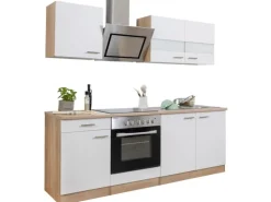 Respekta Economy Küchenzeile KB210ESWSC 210 cm Weiß-Eiche Sägerau Glänzend