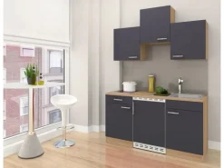 Respekta Economy Küchenzeile  150 cm Grau-Eiche Sägerau Nachbildung