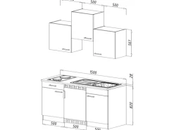 Respekta Economy Küchenzeile  150 cm Grau-Eiche Sägerau Nachbildung