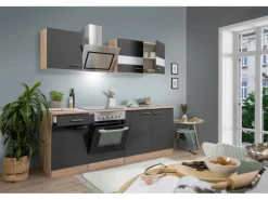 Respekta Economy Küchenzeile KB210ESGSC 210 cm Grau-Eiche Sägerau