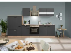 Respekta Economy Küchenzeile KB300ESGSC 300 cm Grau-Eiche Sägerau