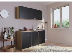 Respekta Economy Küchenzeile KB150ESSC 150 cm Schwarz-Eiche Sägerau