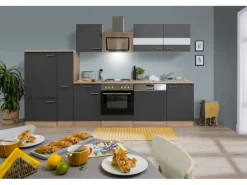 Respekta Economy Küchenzeile KB310ESGS 310 cm Grau-Eiche Sägerau