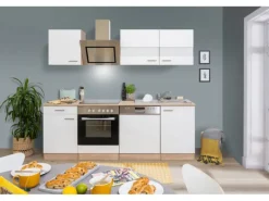 Respekta Economy Küchenzeile KB220ESWSC 220 cm Weiß-Eiche Sägerau Glänzend