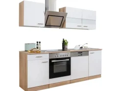 Respekta Economy Küchenzeile KB220ESWSC 220 cm Weiß-Eiche Sägerau Glänzend