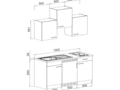 Respekta Economy Küchenzeile KB150BGC 150 cm Grau-Buche