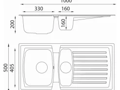 Respekta Einbauspüle Mineralite Boston mit Restebecken 100 cm x 50 cm Schwarz