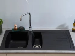 Respekta Einbauspüle Mineralite Boston mit Restebecken 100 cm x 50 cm Schwarz