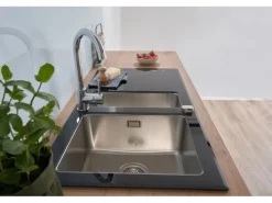 Respekta Glasspüle New York 100 cm x 50 cm Schwarz