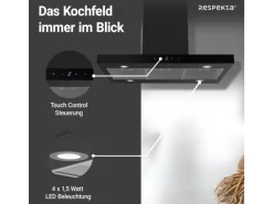 Respekta Inselhaube Cara mit Glasfront 65 cm x 89,5 cm x 60 cm Schwarz