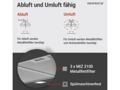 Respekta Inselhaube Cara mit Glasfront 65 cm x 89,5 cm x 60 cm Schwarz