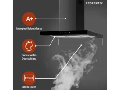 Respekta Inselhaube Cara mit Glasfront 65 cm x 89,5 cm x 60 cm Schwarz