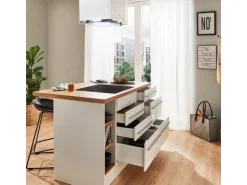 Respekta Inselküche Gabriel 290 cm Weiß Hochglanz