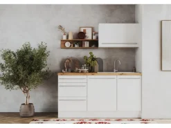 Respekta Inselküche Gabriel 290 cm Weiß Hochglanz