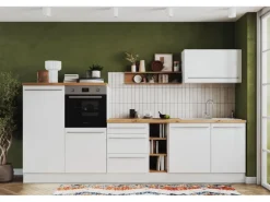 Respekta Inselküche Gabriel 320 cm mit Muldenlüfter Weiß Hochglanz