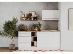 Respekta Inselküche Gabriel 320 cm mit Muldenlüfter Weiß Hochglanz