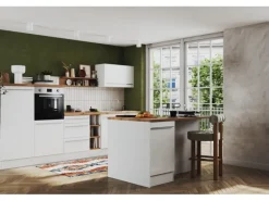 Respekta Inselküche Gabriel 320 cm mit Muldenlüfter Weiß Hochglanz