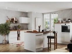 Respekta Inselküche Gabriel 320 cm mit Muldenlüfter Weiß Hochglanz