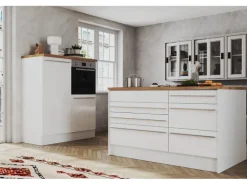 Respekta Inselküche Gabriel 320 cm mit Muldenlüfter Weiß Hochglanz