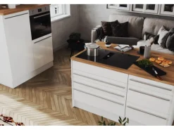 Respekta Inselküche Gabriel 320 cm mit Muldenlüfter Weiß Hochglanz