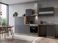 Respekta Küchenblock Merle 310 cm Eiche Grau mit Waschmaschinen-Nische