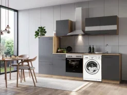 Respekta Küchenblock Merle 280 cm Eiche Grau mit Waschmaschinen-Nische