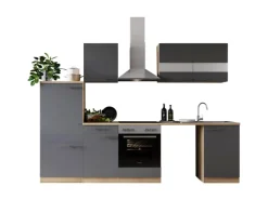 Respekta Küchenblock Merle 280 cm Eiche Grau mit Waschmaschinen-Nische