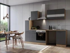 Respekta Küchenblock Merle 250 cm Eiche Grau mit Waschmaschinen-Nische