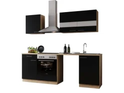 Respekta Küchenblock Merle 220 cm Eiche Schwarz mit Waschmaschinen-Nische