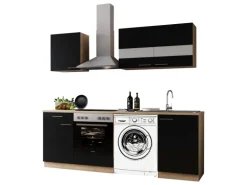 Respekta Küchenblock Merle 220 cm Eiche Schwarz mit Waschmaschinen-Nische