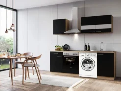 Respekta Küchenblock Merle 220 cm Eiche Schwarz mit Waschmaschinen-Nische