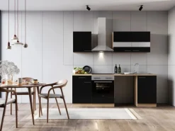 Respekta Küchenblock Merle 220 cm Eiche Schwarz mit Waschmaschinen-Nische