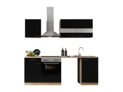 Respekta Küchenblock Merle 220 cm Eiche Schwarz mit Waschmaschinen-Nische