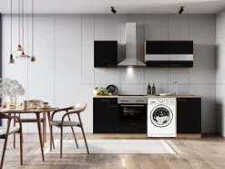 Respekta Küchenblock Merle 220 cm Eiche Schwarz mit Waschmaschinen-Nische