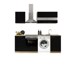 Respekta Küchenblock Merle 220 cm Eiche Schwarz mit Waschmaschinen-Nische