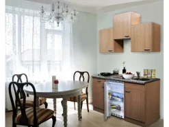 Respekta Küchenzeile 150 cm Buche Glänzend mit Arbeitsplatte in Steinoptik