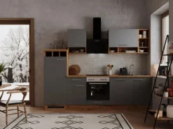 Respekta Küchenzeile 280 cm Grau-Wildeiche Nachbildung