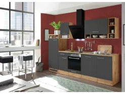 Respekta Küchenzeile 280 cm Grau-Wildeiche Nachbildung