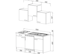 Respekta Küchenzeile 150 cm Grau-Buche
