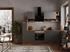 Respekta Küchenzeile 250 cm Grau-Wildeiche Nachbildung