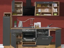 Respekta Küchenzeile 250 cm Grau-Wildeiche Nachbildung