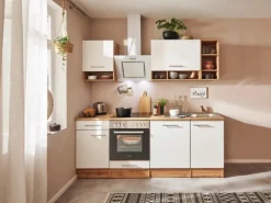 Respekta Küchenzeile 220 cm Weiß-Wildeiche Nachbildung matt