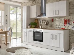 Respekta Küchenzeile Anton 240 cm Lärche Weiß matt