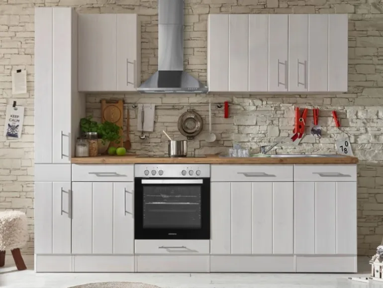 Respekta Küchenzeile Anton 250 cm Lärche Weiß matt